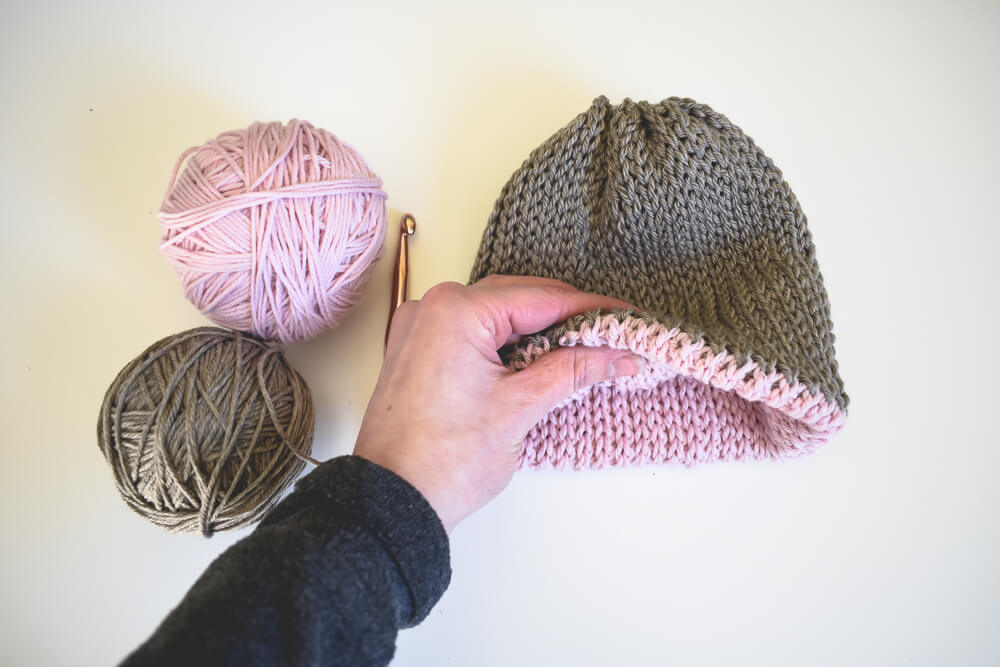 A Free Knit-Look Double Brim Crochet Beanie Pattern